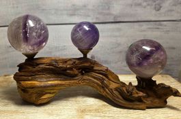 Amethystkugeln auf Schwemmholz 586g