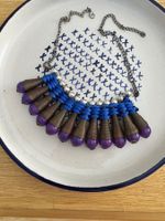 Statement Necklace Purple Beads & Blue Cording