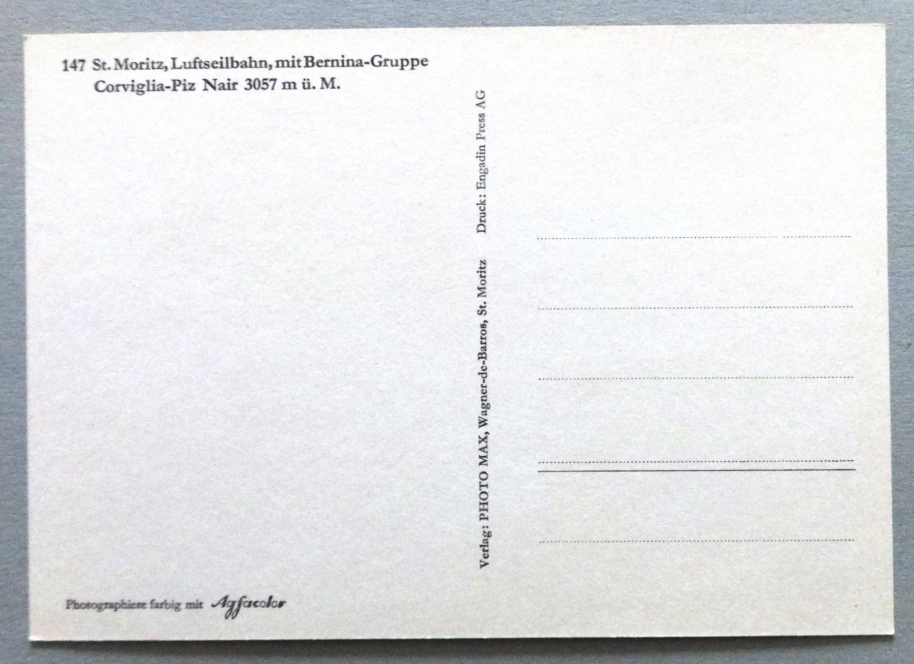 Cartoline postali: St. Moritz, Luftseilbahn mit Bernina-Gruppe – Usato da Fétigny venduto da Billy2miny 1