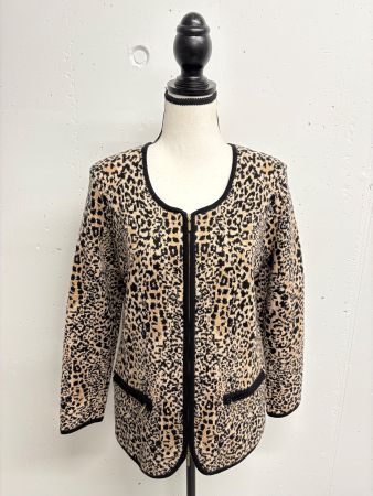 Elegance Strickjacke 42 Wolle Kaschmir Leo beige schwarz