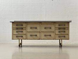 Industrie-Sideboard mit Edelstahlplatte, Ateliermöbel