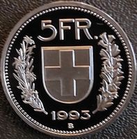 5 Franken Schweiz 1993 pp / tiefe Randschrift / aus Münzsatz