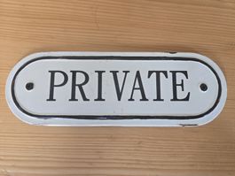 Rares Schild "PRIVATE" Emaille Weiss-Schwarz Antike Style