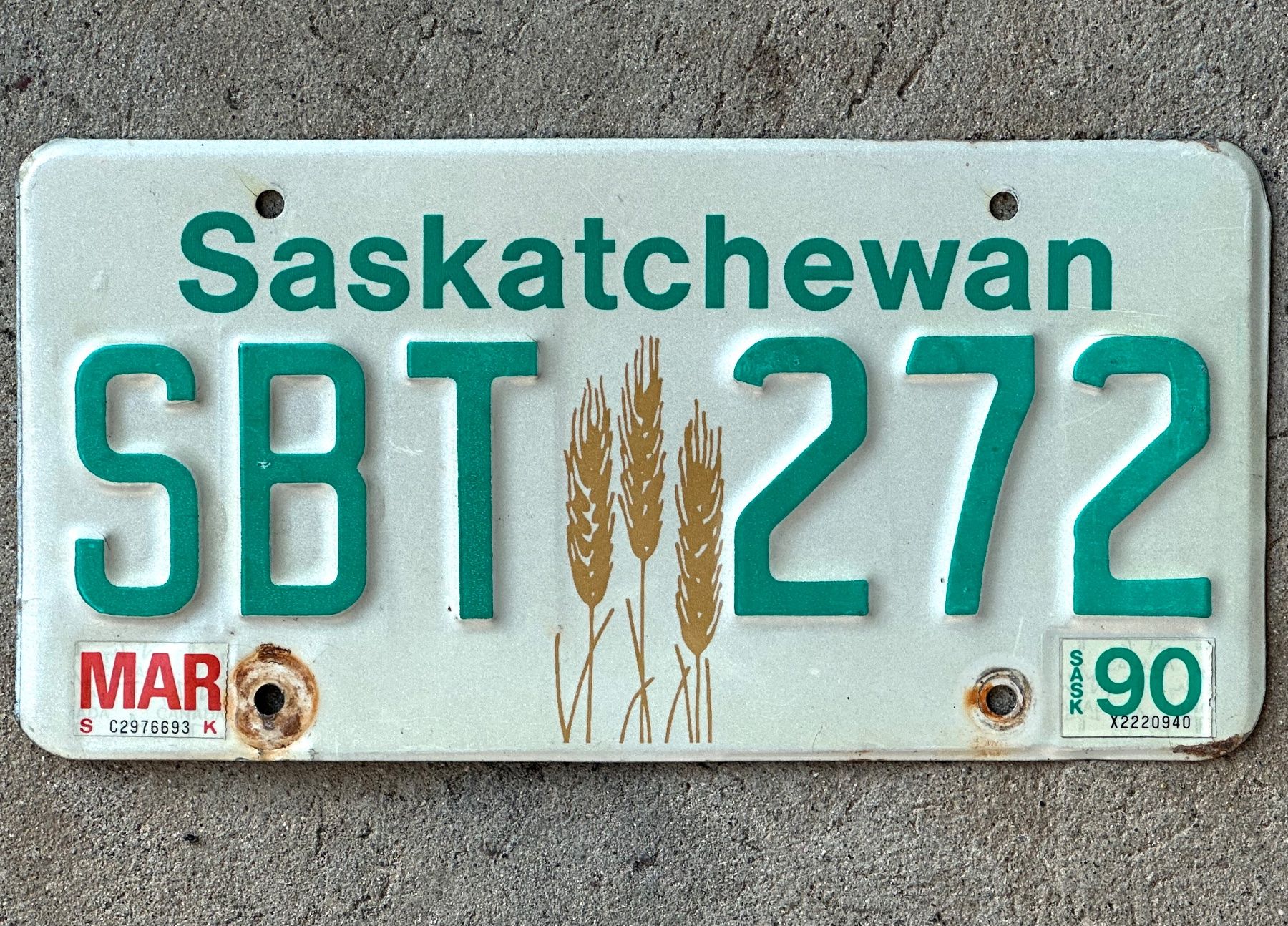 Schilder: Alte Autonummer Kanada Saskatchewan 1990 – Gebraucht aus Seltisberg von quadartswiss