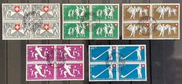 1951 Schweiz Pro Patria Viererblöcke Satz Zentrisch Gest.