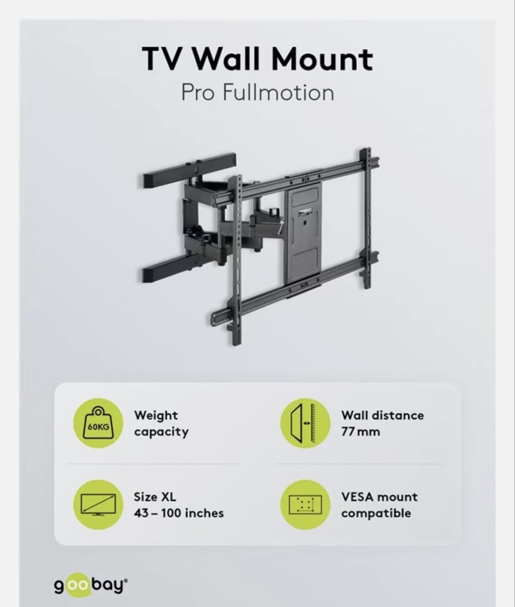 Supporti a parete: Goobay Fullmotion Pro Wand, 60 kg, 43" - 100" – Nuovo (secondo la descrizione) da Huttwil venduto da Schaer97
