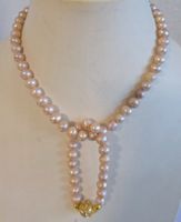 Perlenkette rosé mit Magnet-Zirkonia Verschluss 44cm neu
