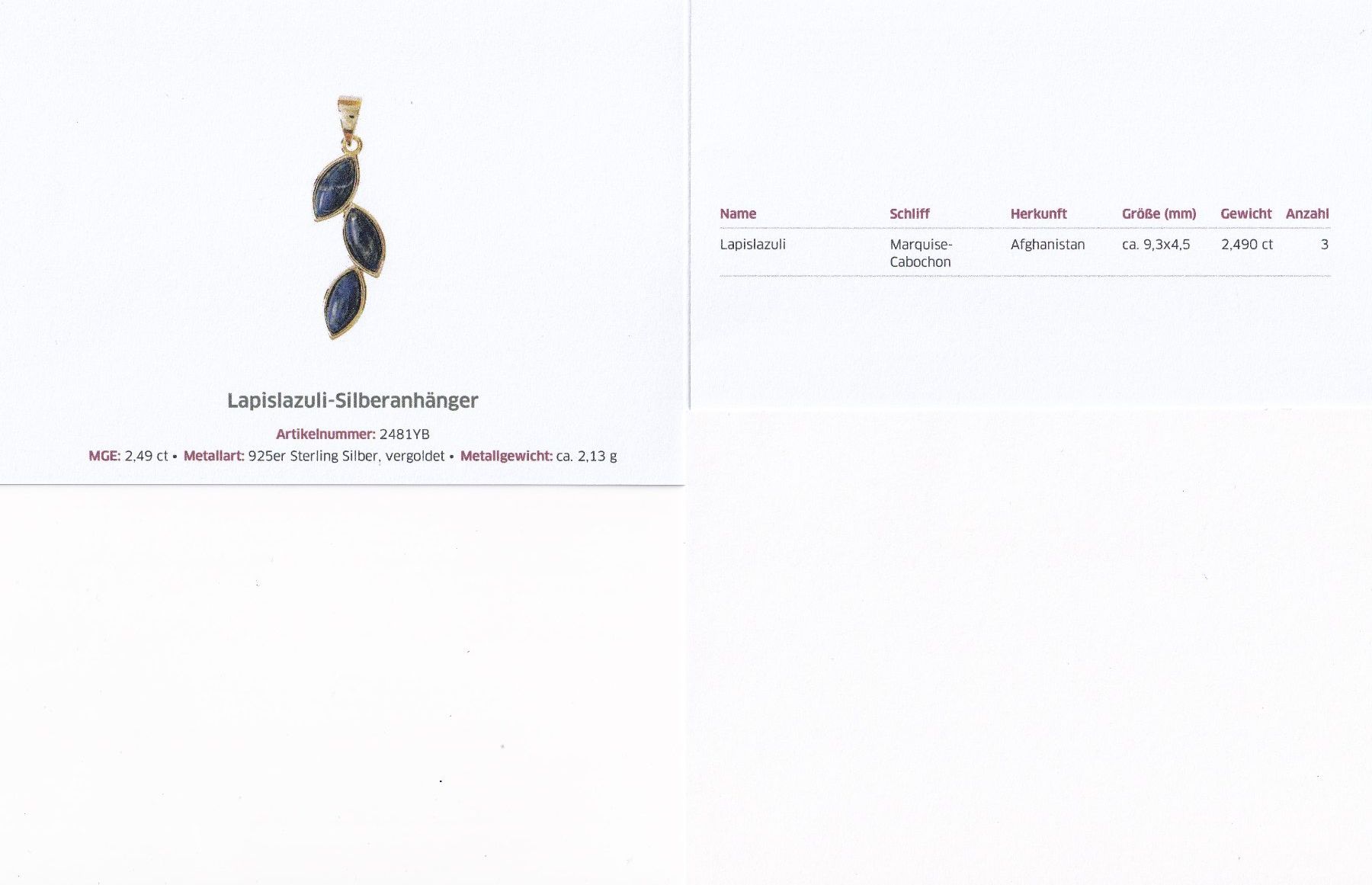 Ciondoli: Echtschmuck: Lapislazuli Silberanhänger, vergoldet – Nuovo (secondo la descrizione) da Zuchwil venduto da maumauchi 1
