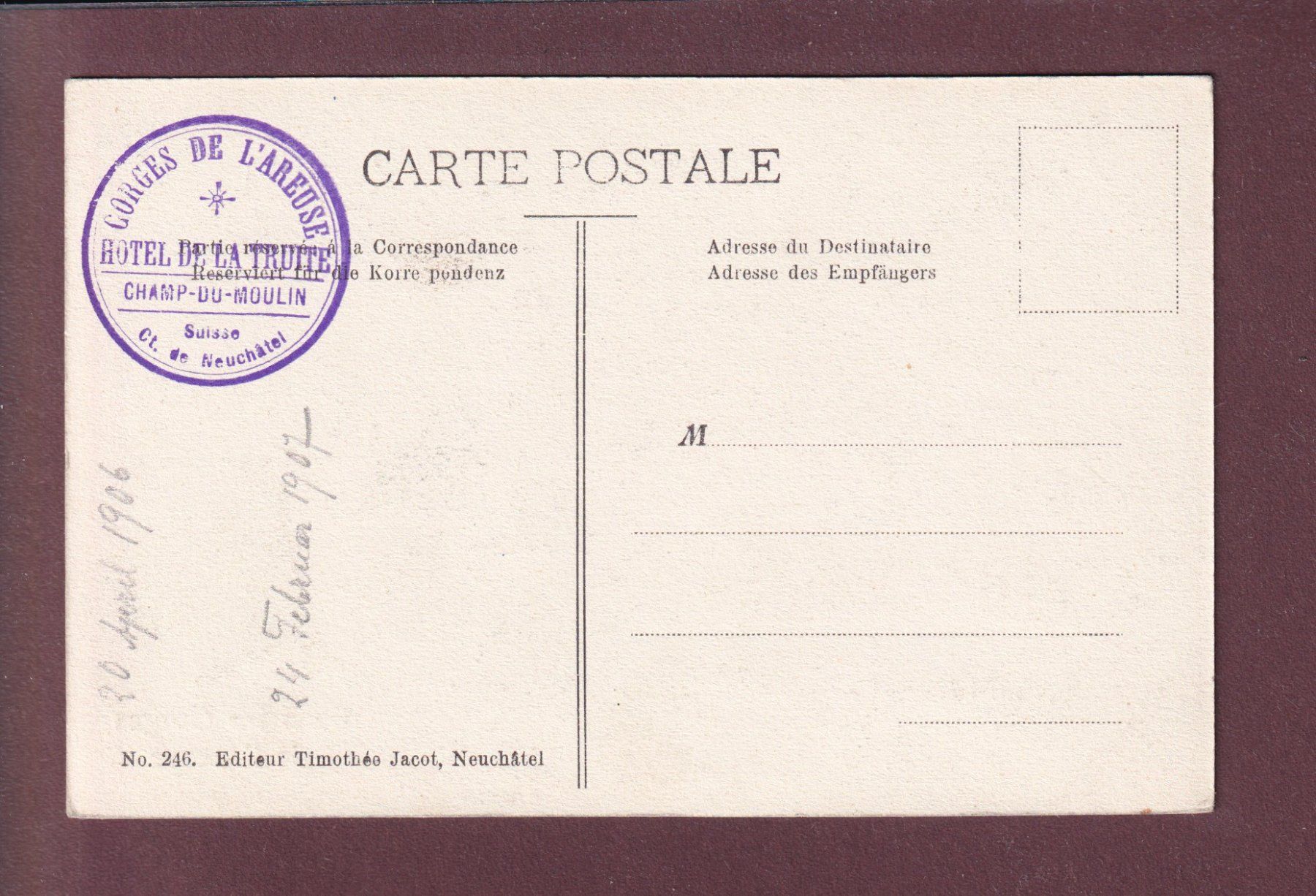 Cartoline postali: Dans les GORGES DE L'AREUSE – Usato da Pully venduto da nicecards 1