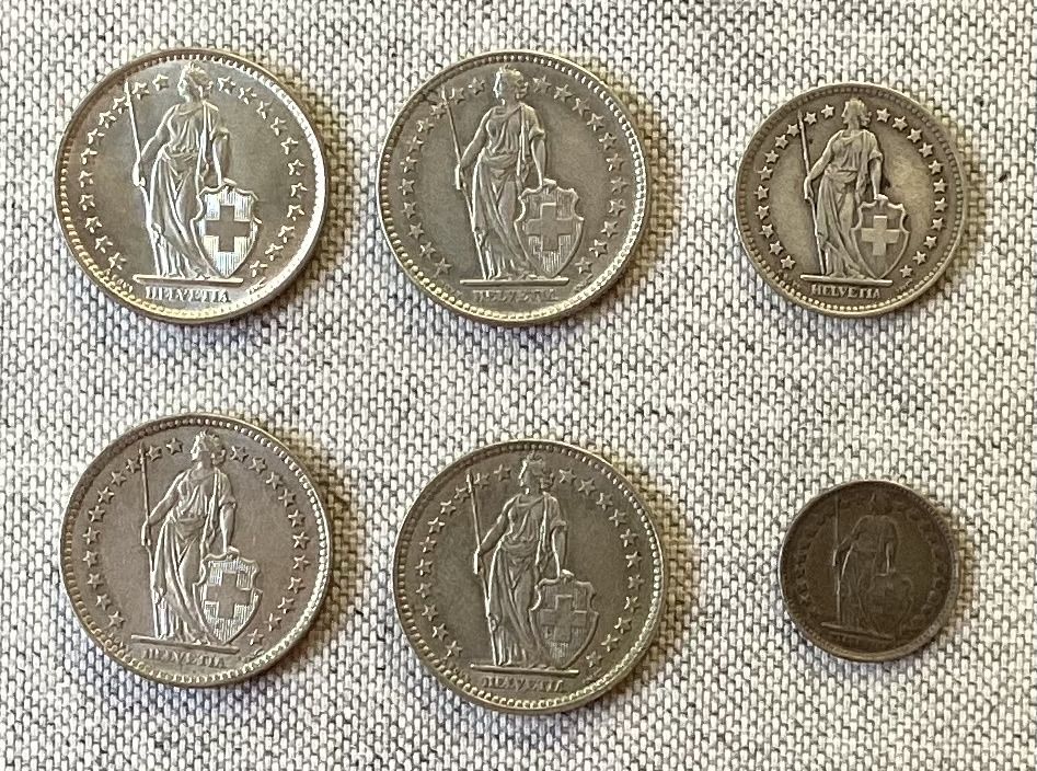 Tutti le monete: 6 Schweizer Silbermünzen – Usato da Reinach BL venduto da Linda013 1