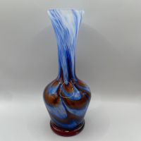 Mundgeblasene Kunstglas Vase Blau Weiss Rot 20,5 cm