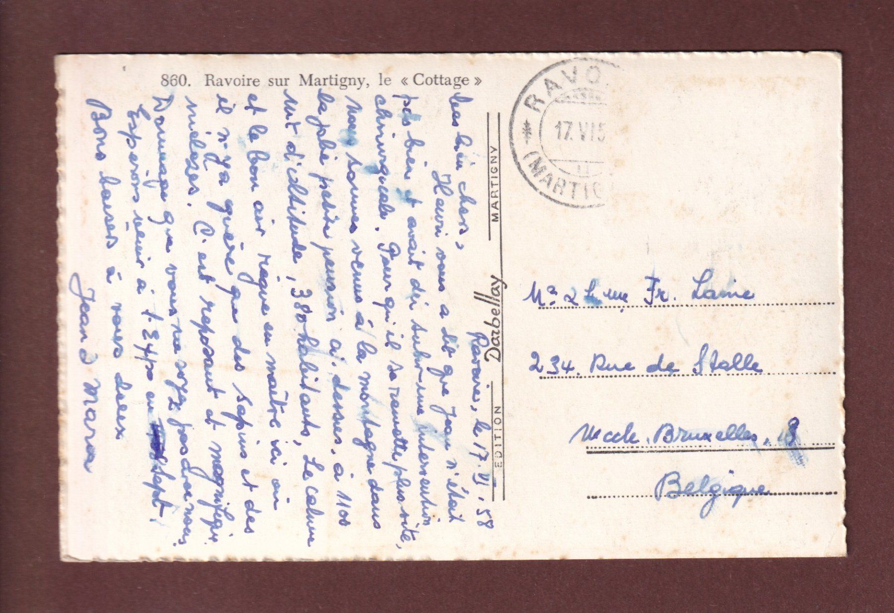 Ansichtskarten: RAVOIRE sur Martigny - Le Cottage - 1958 – Gebraucht aus Pully von nicecards-shop 1