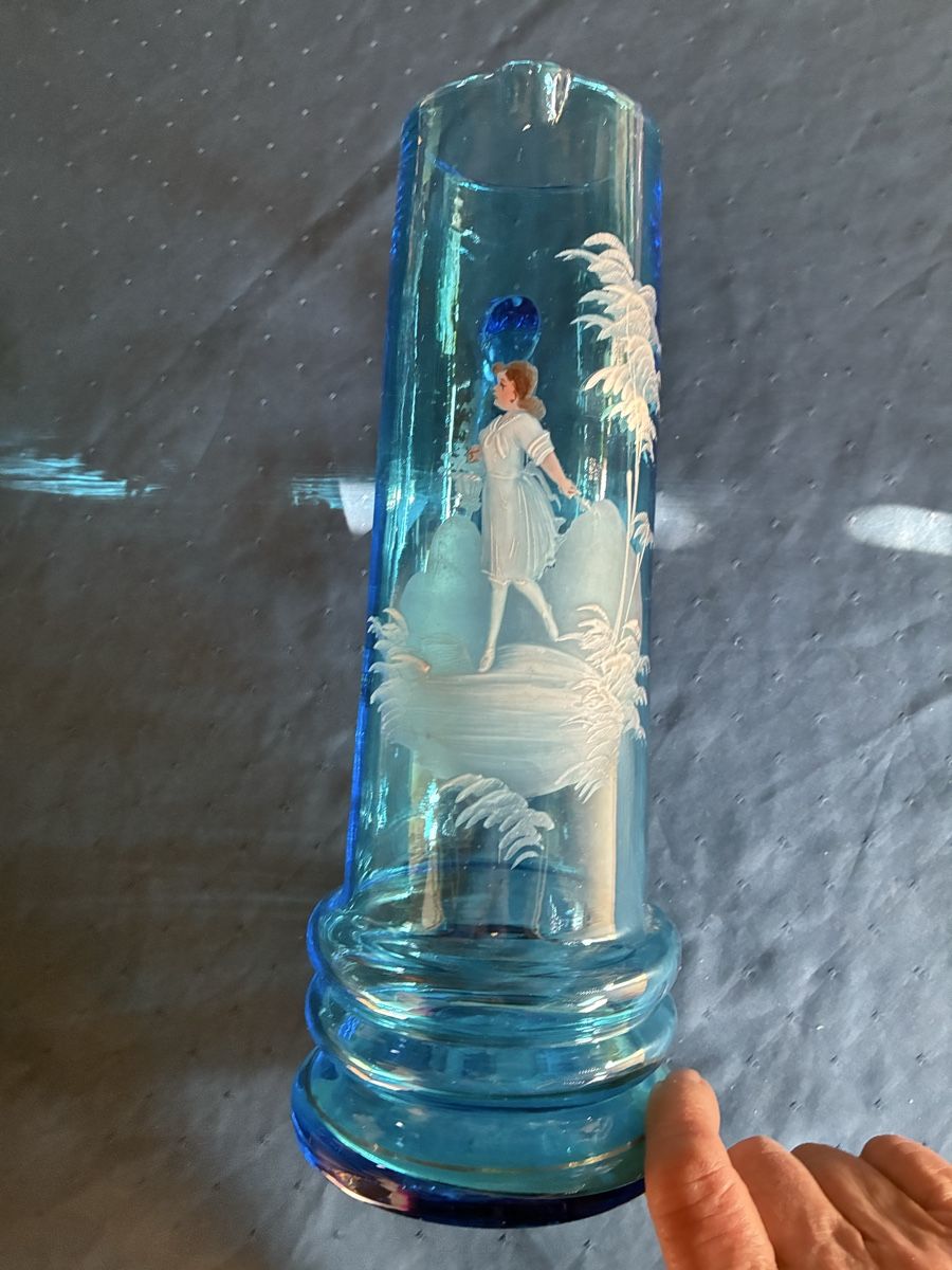 Karaffen: Antike Glaskanne und 3 Gläser blau mit Schneemalerei – Gebraucht aus Dornach von Rosengarten 8