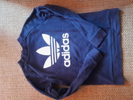 Sweatshirt Adidas bleu logo blanc
