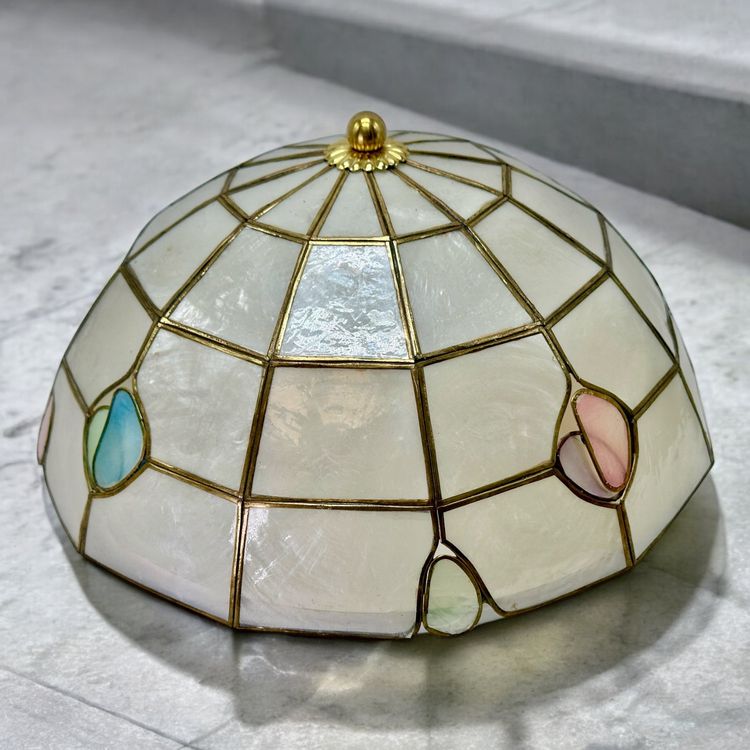 Saint Mossi Suspension Coquillages Capiz Style Côtier – Lustre Élégant 3 Lumières Or Brillant 33x38 Cm – Parfait Salon, Chambre, Salle à Manger