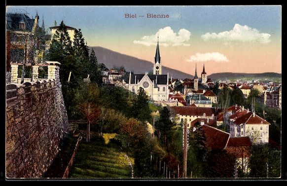 Ansichtskarten: AK Biel, Ortsansicht mit Kirchen – Gebraucht aus Berlin von bartko-reher