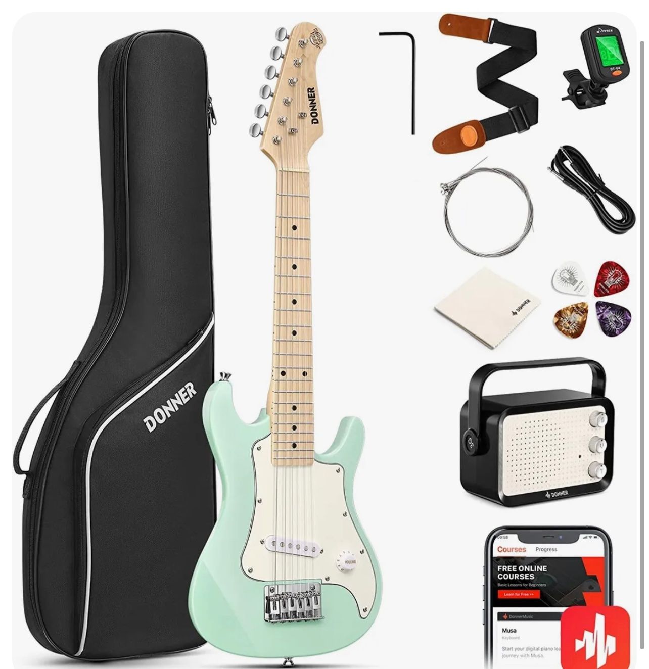 Musikinstrumente: + Donner E-Gitarre Set Anfänger Junior Kit ST-Stil 30 Zoll – Neu und originalverpackt aus Amriswil von JaJa-Express