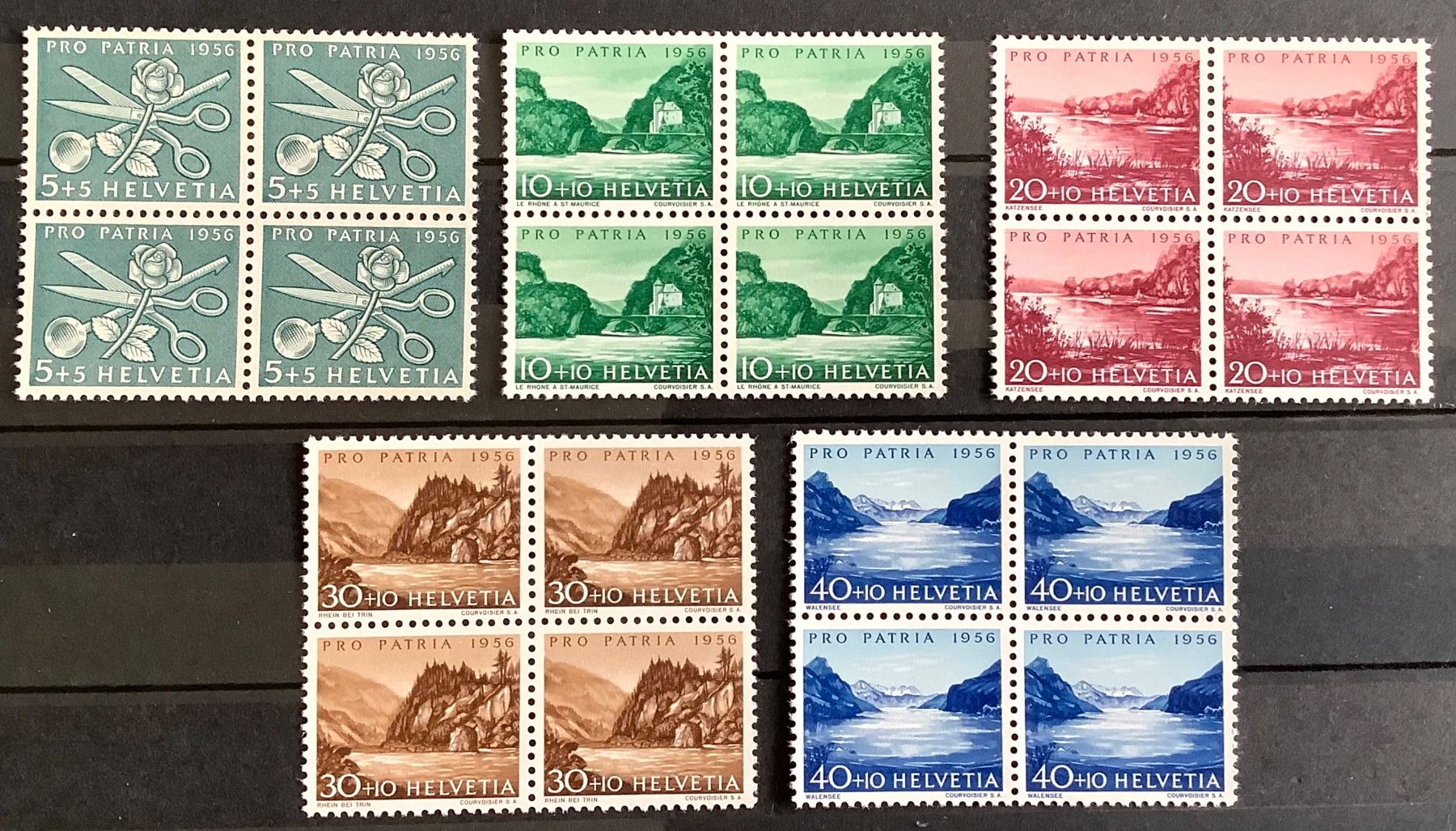 Tutti i francobolli: 1956  Pro Patria Viererblock Satz Postfrisch ** – Nuovo (secondo la descrizione) da Liestal venduto da Skunk02
