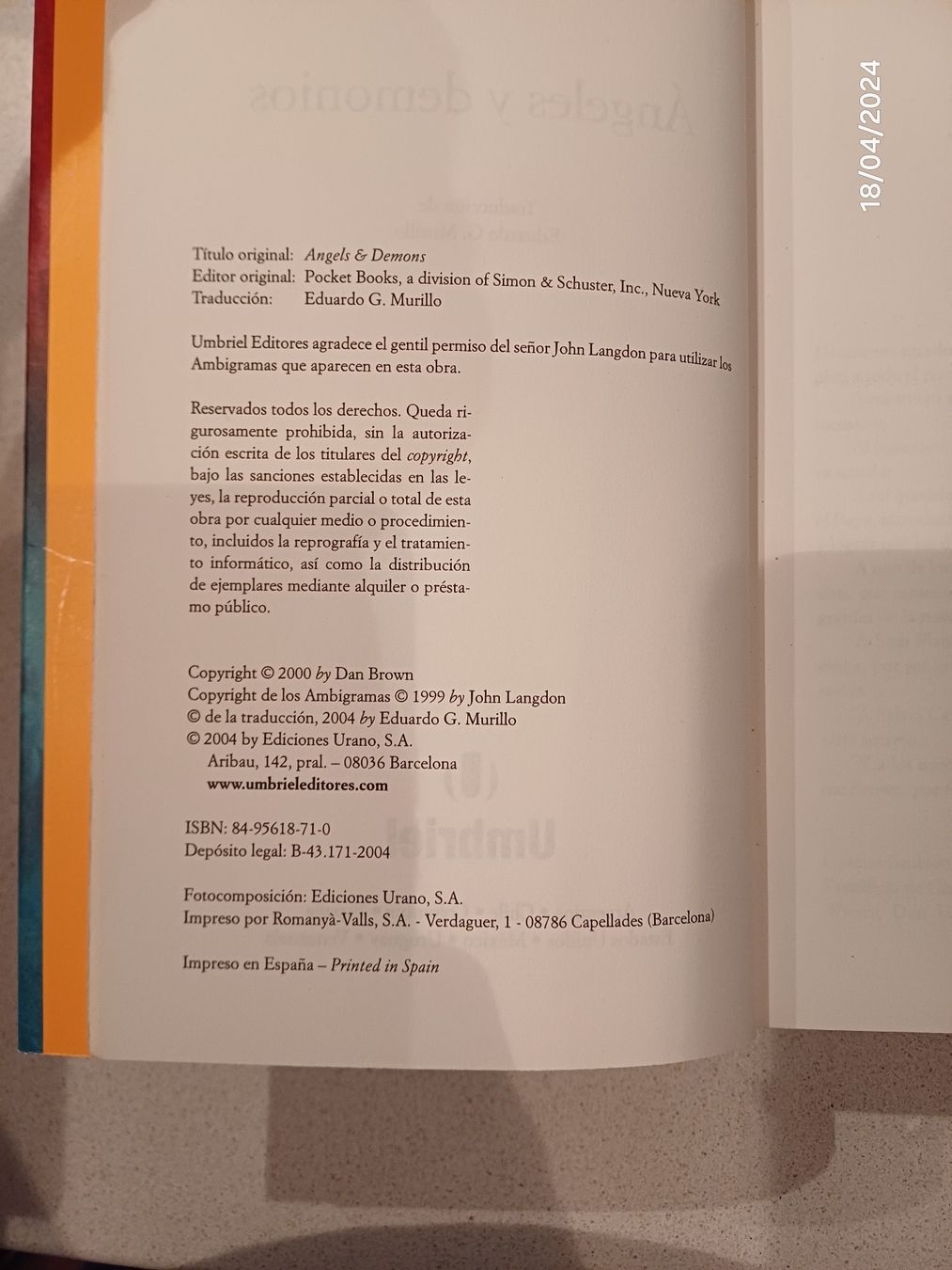 Libri: Spanischen Buch - Titel: "Angeles y Demonios" Dan Brown – Usato da Würenlos venduto da JRP_71 3