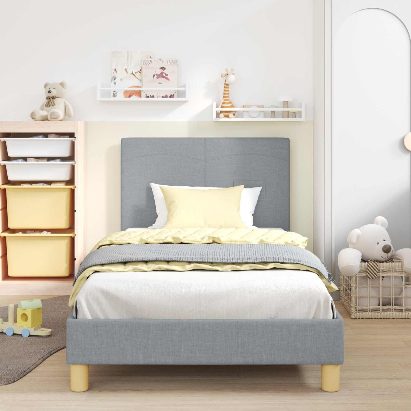 Letti: Kinderbettgestell mit Kopfteil Hellgrau 90 x 200 cm Stoff – Nuovo e nell'imballaggio originale da Zug venduto da Cheap-Shop 1