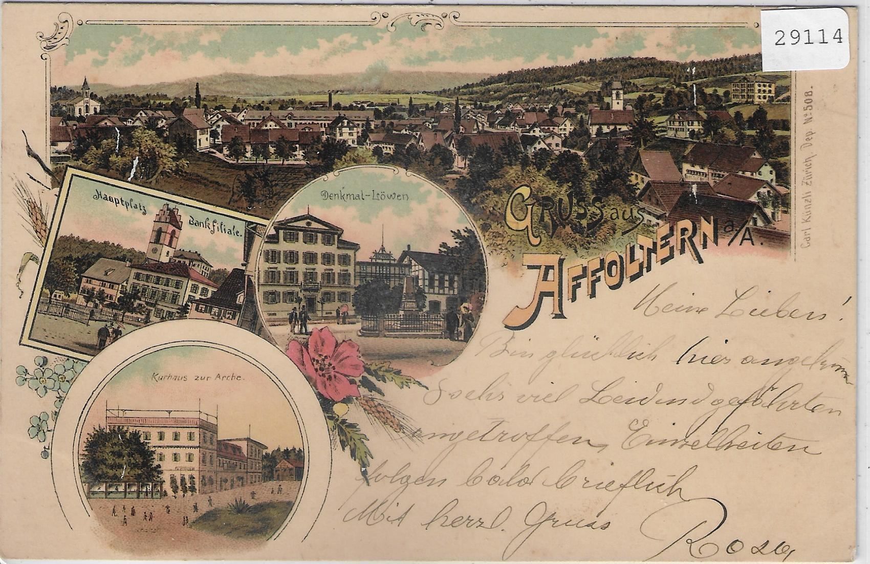 Ansichtskarten: Gruss aus Affoltern a/A - Litho 1898 – Gebraucht aus Ettingen von Kartenplanet