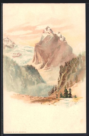 Cartoline postali: Litho Schweiz, Panorama mit Bergen – Usato da Berlin venduto da bartko-reher