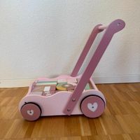 Little Dutch Holz Lauflernwagen mit Bauklötzen rosa