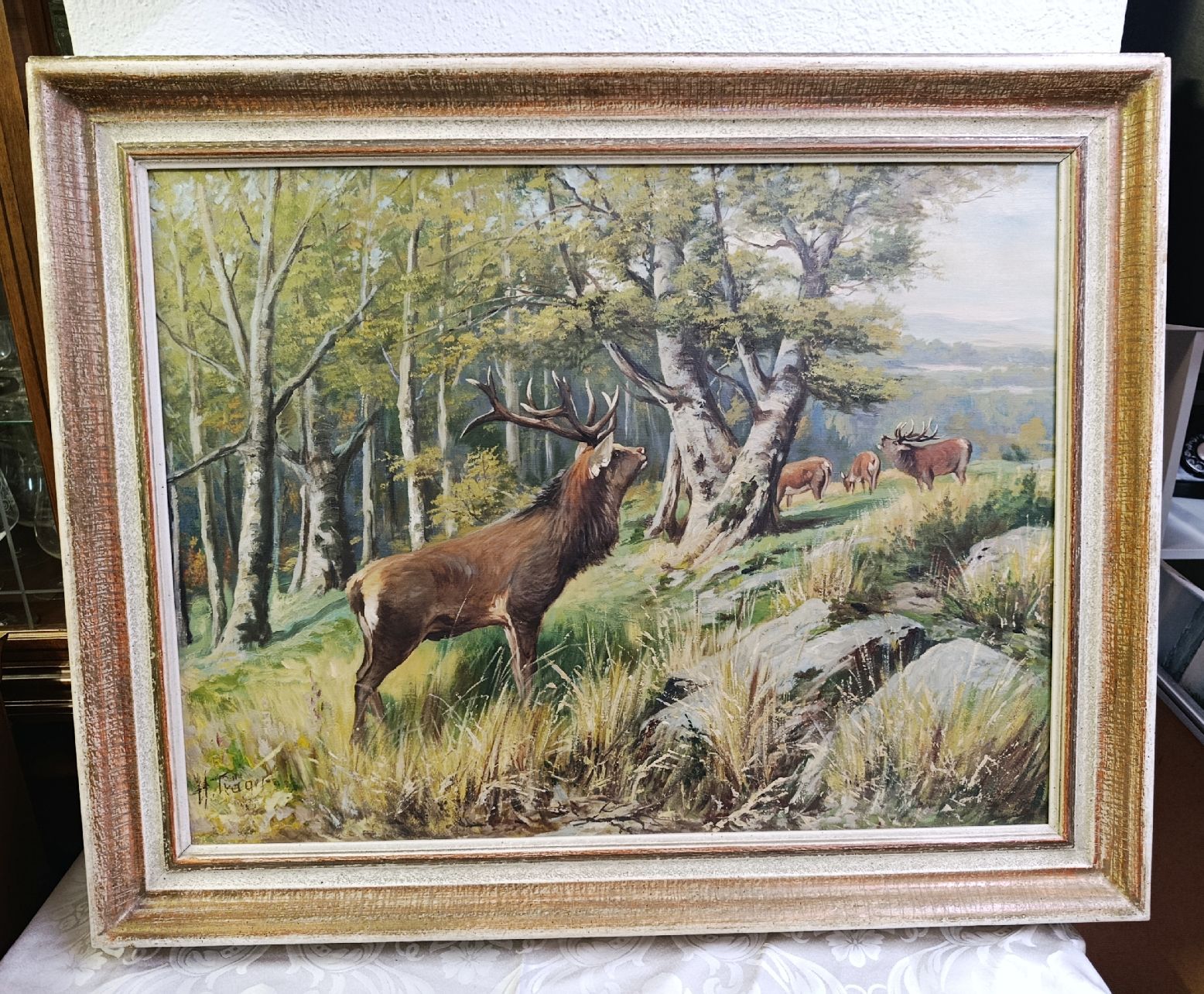 Dipinti: Klassisches Ölgemälde "Röhrender Hirsch im Wald" – Usato da Zürich venduto da Brocki_ZurichZH