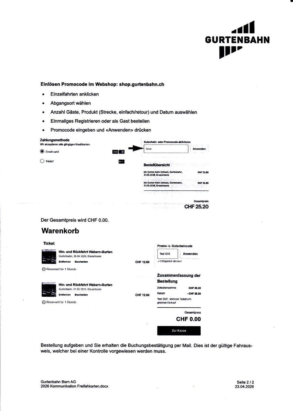 Buoni: Gurtenbahn: Code für 2 online-Tickets – Nuovo (secondo la descrizione) da Rubigen venduto da OPERNFREUND 2