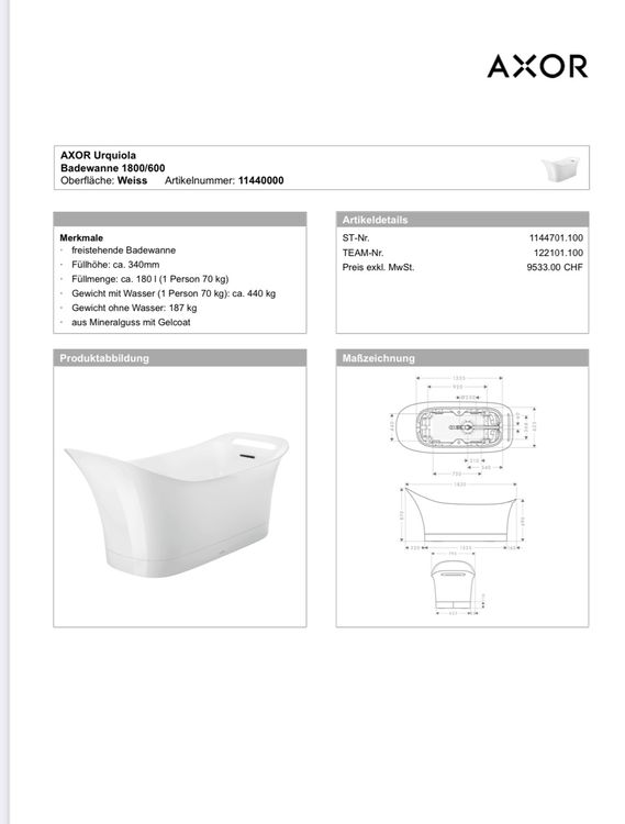 Axor Badewanne Urquiola ( Listenpreis 9533.-) 5