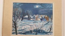 Gemälde Winterlandschaft F. M. Brütschli mit Rahmen.