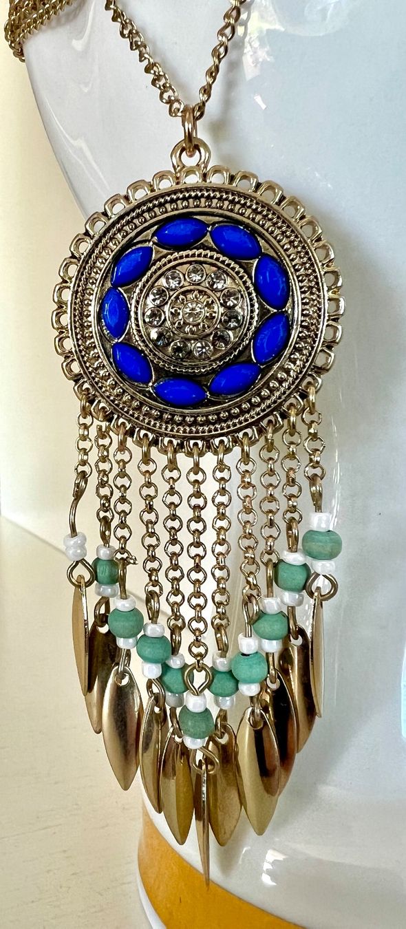Catenine: Boho Statement Longkette 8cm Traumfänger Anhänger Ethno – Usato da Ruswil venduto da artbyhand 2