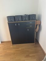 Schrank mit Schubladen und Garderobenhaken Holz grau