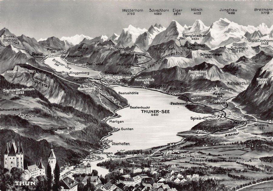 Ansichtskarten: VOGELSCHAU: Thunersee, um 1945 – Gebraucht aus Frauenfeld von POML