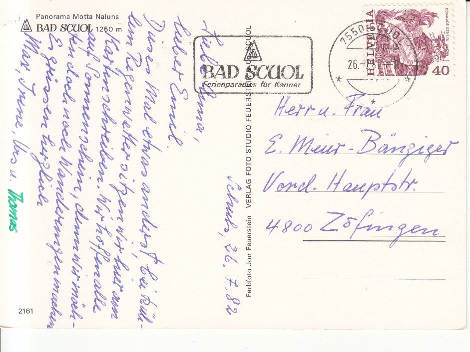 Cartoline postali: Scuol 1982 – Usato da Bürglen TG venduto da StampGraf 1