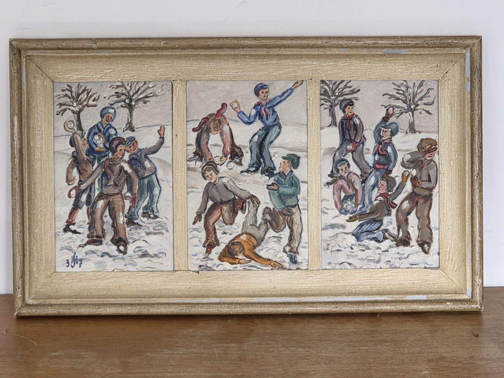 Dipinti: Winterliches Gemälde, Kinder im Schnee, signiert – Usato da Zollikon venduto da trachtenschneider 1