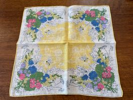 Taschentuch mit Blumen und Bienen gelb weiss quadratisch