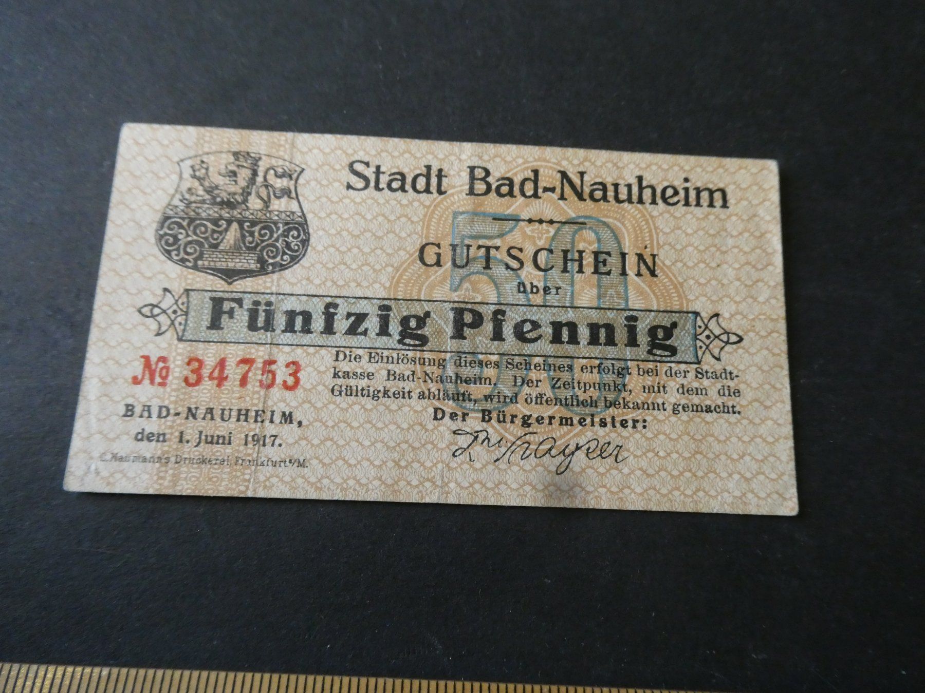 Banconote: Dt. Reich, Bad Nauheim- Notgeld – Usato da Hinterforst venduto da Rohusri