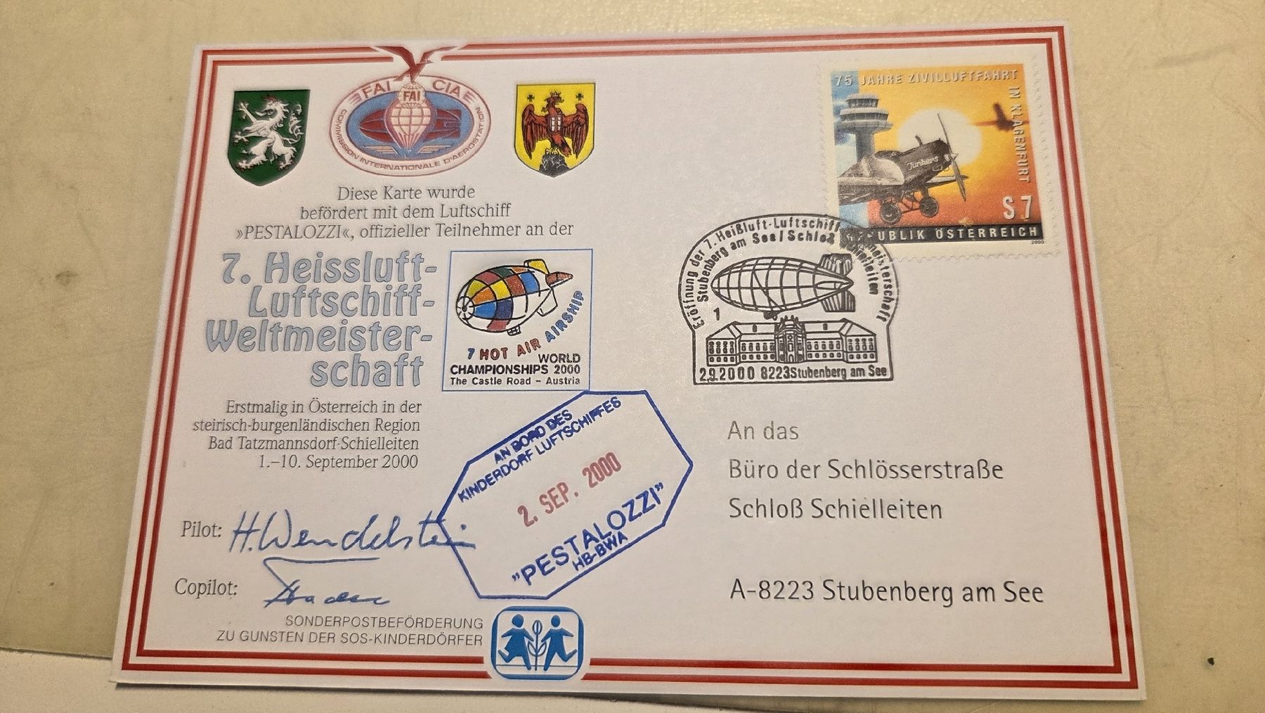 Tous les timbres: 2000 7. Heissluft Luftschiff Weltmeisterschaft – D'occasion à Arni AG par Moth68