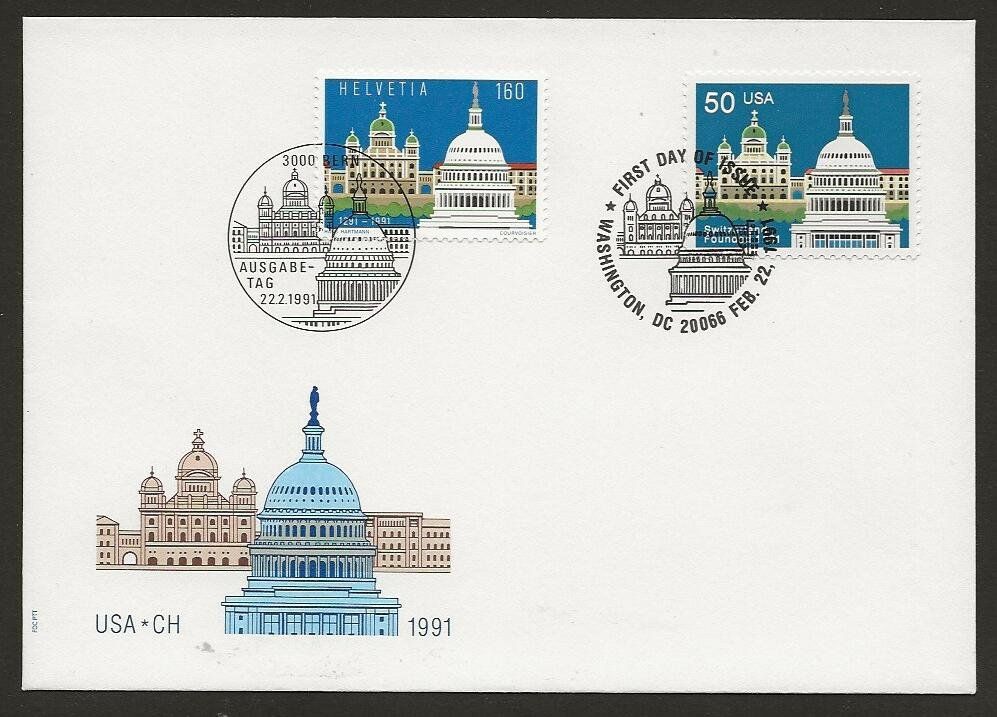 Tutti i francobolli: 1991 Gemeinschftsausgabe CH/USA FDC – Usato da Arlesheim venduto da kuhnphila