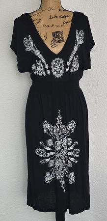 Schwarzes Sommerkleid mit Print, Grösse L, Viscose