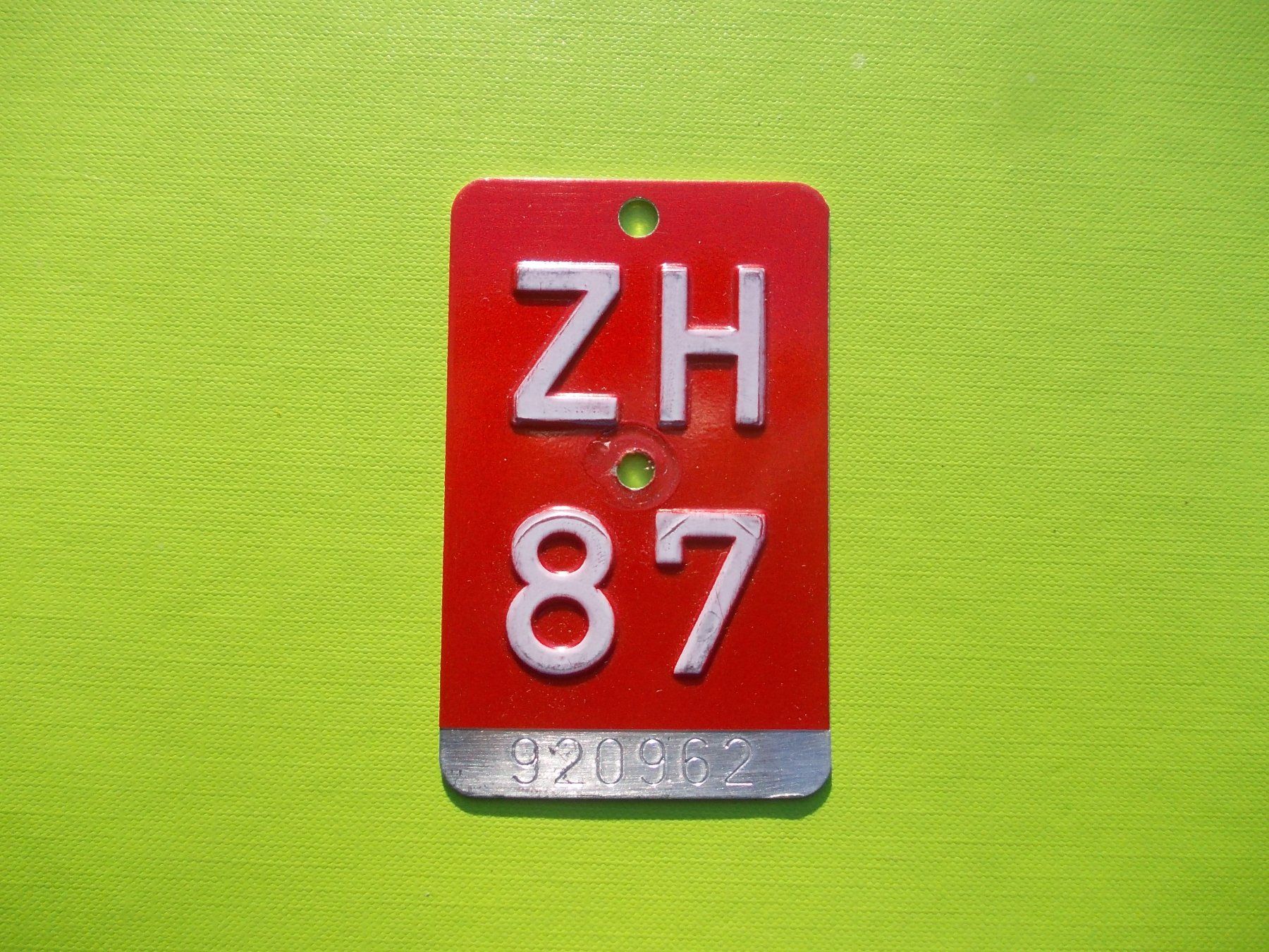 Insegne: Velonummer / Fahrradnummer ZH 87 – Usato da Gsteigwiler venduto da HORMIGA21