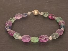 Amethyst, Calcite & Bergkristall Halskette Silber
