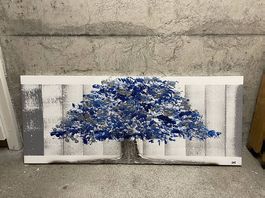 Tableau arbre bleu, peinture abstraite, décoration murale