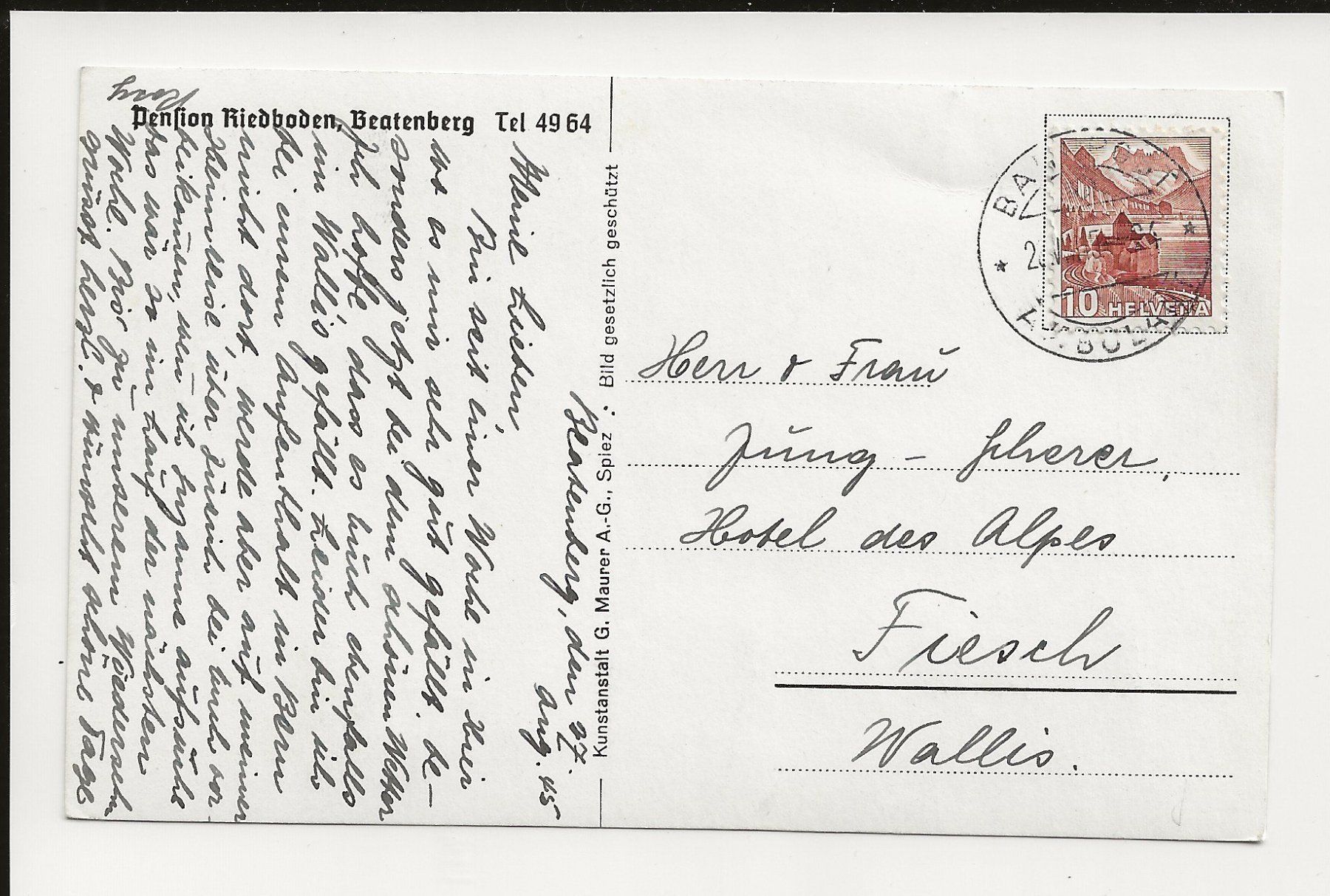 Cartoline postali: AK 1945 Pension Riedboden, Beatenberg – Usato da Greifensee venduto da 315WDO 1