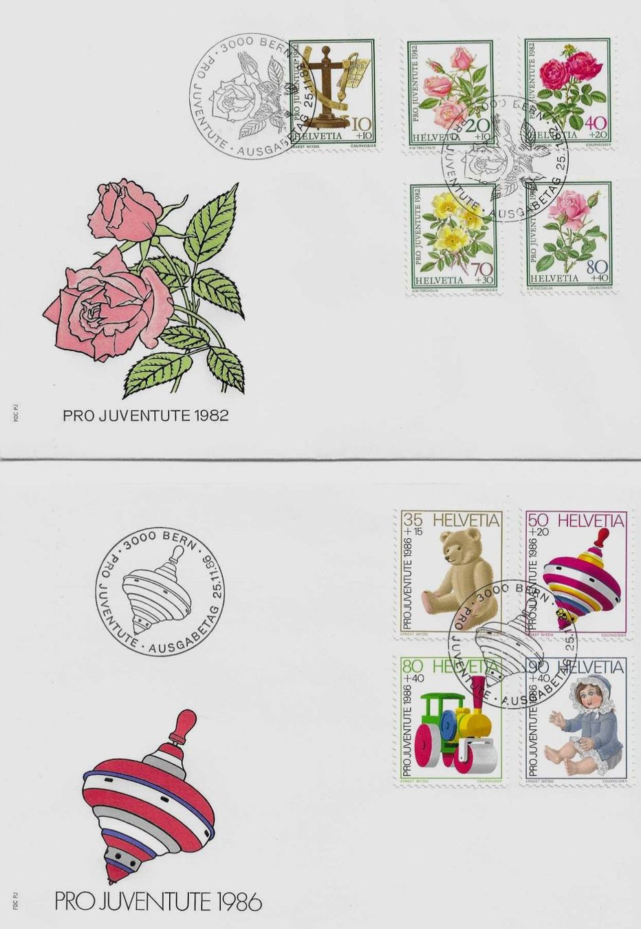 Alle Briefmarken: 4 PRO JUVENTUTE FDC 1980 - 1982 + 1986 – Gebraucht aus Schlossrued von Aronliam 1