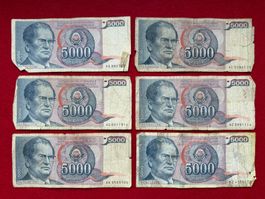 Belgrad 1985 - Jugoslawien - 5000 Dinara - 6 x Tito !