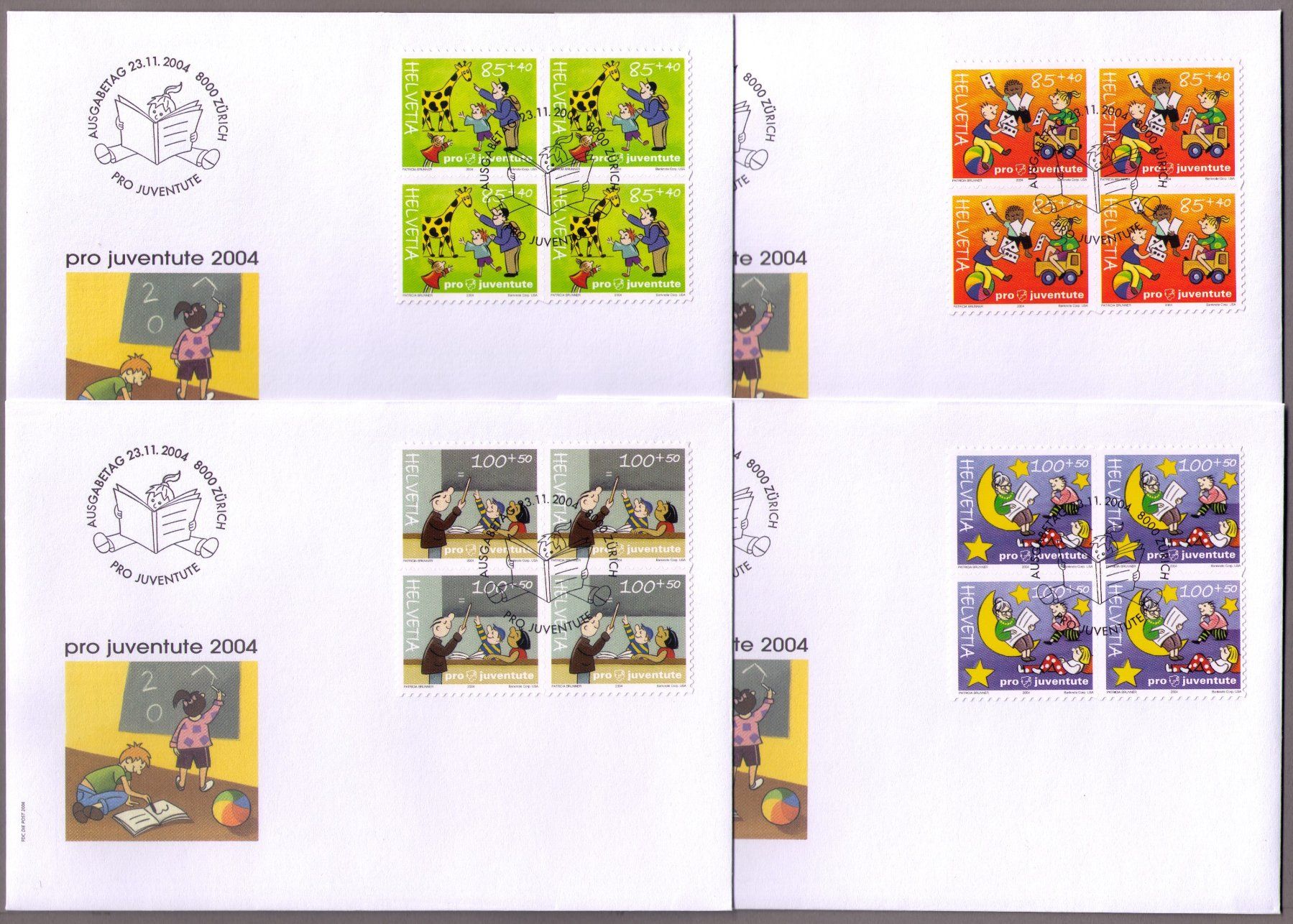 Tutti i francobolli: 2004_J373-76_PRO JUVENTUTE_FDC Vb-Marken ZUSAMMENHÄNG.+HELL! – Usato da Marthalen venduto da Ch_quality 8