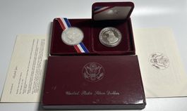 USA Satz 2 x 1 Dollar 1983 S, OLYMPIA LOS ANGELES, Silber,