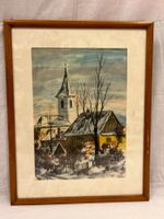 Winterliches Aquarell, Dorflandschaft, datiert 14.03.1927